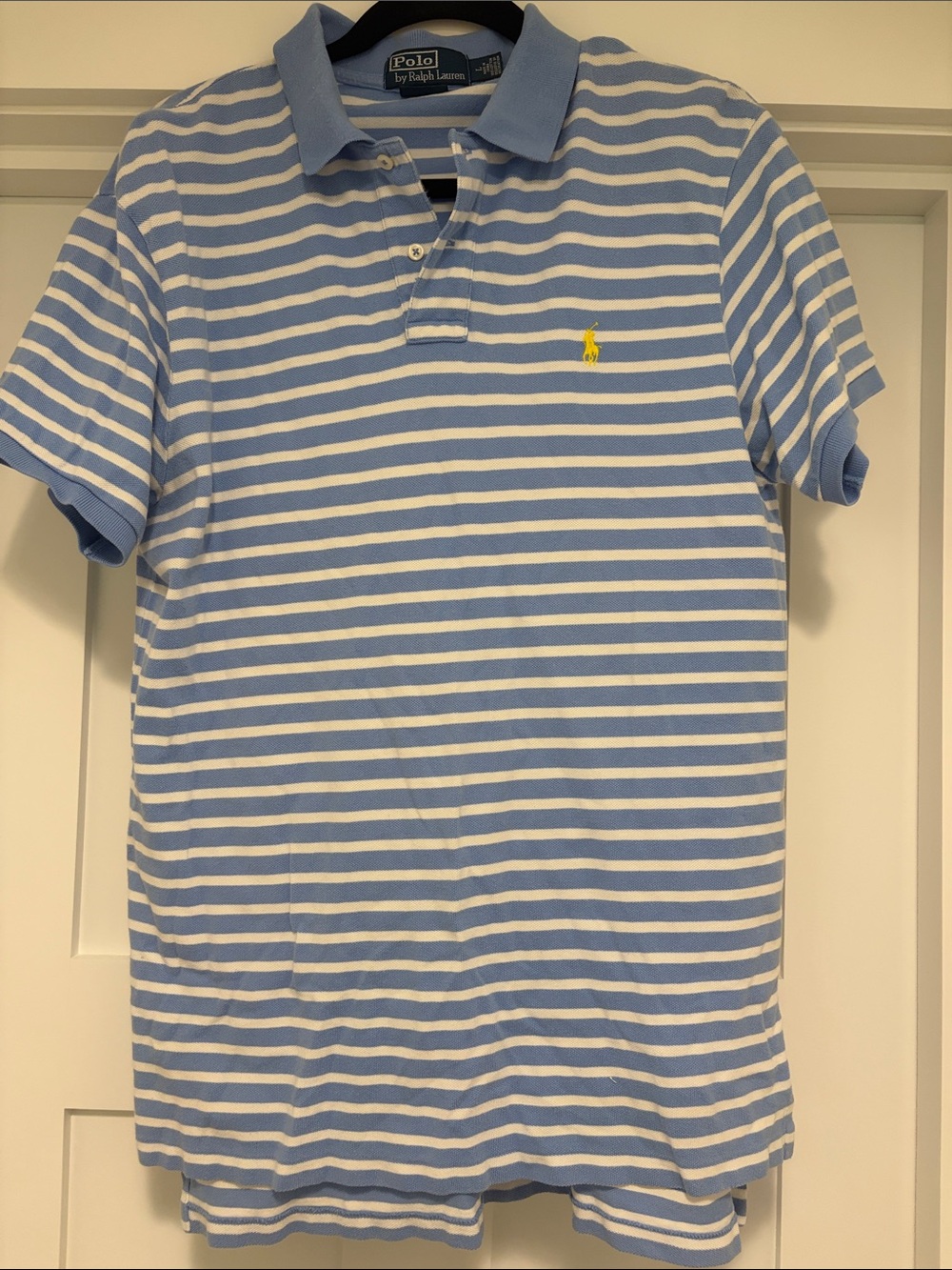 Polo by Ralph Lauren Blue and White Striped Polo with Yellow Pony